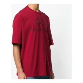 Camisa de manga curta com logótipo da Balenciaga, gola redonda, para homem, vermelha 556148TDV516064 Camisa de manga curta com logótipo da Balenciaga, gola redonda, para homem, vermelha 556148TDV516064