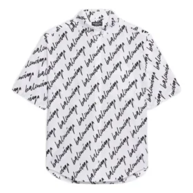 Camisa de manga curta com rabiscos por toda a superfície «Branco Preto» 681702TLLJ49040
