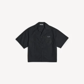 Camisa de manga curta de bowling para homem, em preto