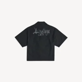 Camisa de manga curta de bowling para homem, em preto