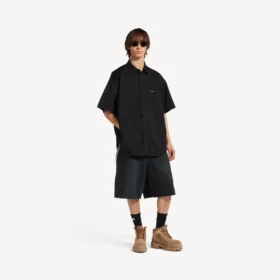 Camisa de manga curta de trabalho para homem em preto