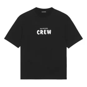 Camisa de manga curta larga com padrão alfabético da Balenciaga para homem, preta 612966TIV241070 Camisa de manga curta larga com padrão alfabético da Balenciaga para homem, preta 612966TIV241070