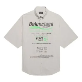 Camisa de manga curta larga em algodão da Balenciaga para homem, cinzenta 664627TKM102967