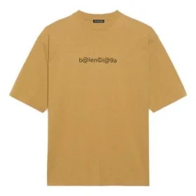 Camisa de manga curta masculina Balenciaga com gola redonda e estampado alfabético, cor cáqui 620969TIV509605 Camisa de manga curta masculina Balenciaga com gola redonda e estampado alfabético, cor cáqui 620969TIV509605