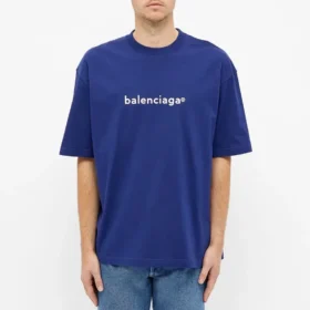 Camisa de manga curta masculina Balenciaga com logótipo «Alphabet», azul, 612966TIV541195 Camisa de manga curta masculina Balenciaga com logótipo «Alphabet», azul, 612966TIV541195