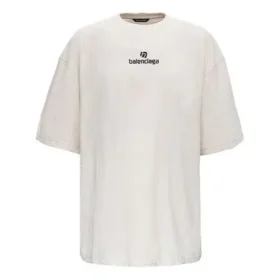 Camisa de manga curta masculina Balenciaga com logótipo «Alphabet», cinzenta e branca 641614TJVA99054 Camisa de manga curta masculina Balenciaga com logótipo «Alphabet», cinzenta e branca 641614TJVA99054