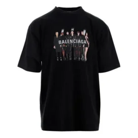 Camisa de manga curta masculina Balenciaga com logótipo oversize, estilo retro, ombros caídos, preta 620969TIVA11000 Camisa de manga curta masculina Balenciaga com logótipo oversize, estilo retro, ombros caídos, preta 620969TIVA11000
