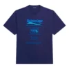 Camisa de manga curta masculina Balenciaga FW21, lavagem a seco, estampado alfabético, malha retro, azul-marinho 651795TKVF83866