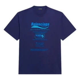 Camisa de manga curta masculina Balenciaga FW21, lavagem a seco, estampado alfabético, malha retro, azul-marinho 651795TKVF83866