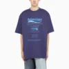 Camisa de manga curta masculina Balenciaga FW21, lavagem a seco, estampado alfabético, malha retro, azul-marinho 651795TKVF83866