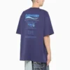 Camisa de manga curta masculina Balenciaga FW21, lavagem a seco, estampado alfabético, malha retro, azul-marinho 651795TKVF83866