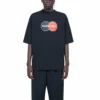 Camisa de manga curta masculina Balenciaga Retro Uniform, corte largo, preta 620969TIV791000