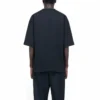 Camisa de manga curta masculina Balenciaga Retro Uniform, corte largo, preta 620969TIV791000