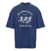 Camisa de manga curta masculina Balenciaga SS21 com padrão de corrida, logótipo estampado e corte largo, azul 641614TJVK64866