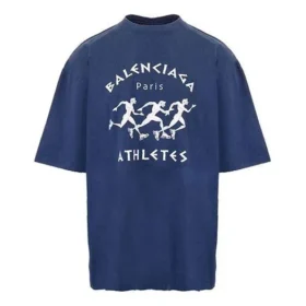 Camisa de manga curta masculina Balenciaga SS21 com padrão de corrida, logótipo estampado e corte largo, azul 641614TJVK64866 Camisa de manga curta masculina Balenciaga SS21 com padrão de corrida, logótipo estampado e corte largo, azul 641614TJVK64866