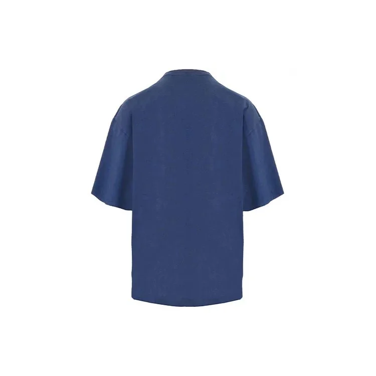 Camisa de manga curta masculina Balenciaga SS21 com padrão de corrida, logótipo estampado e corte largo, azul 641614TJVK64866