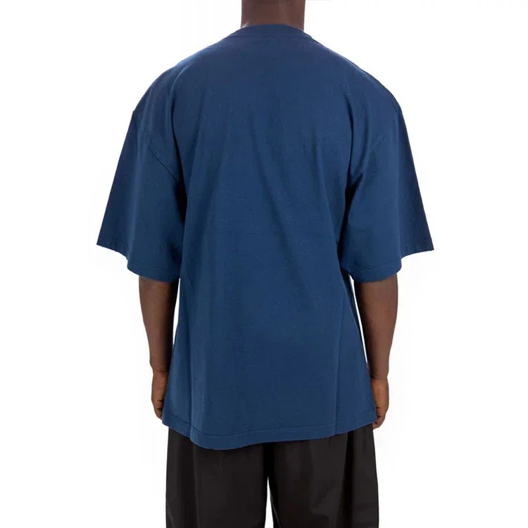 Camisa de manga curta masculina Balenciaga SS21 com padrão de corrida, logótipo estampado e corte largo, azul 641614TJVK64866