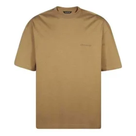 Camisa de manga curta masculina Balenciaga SS21, corte largo, gola redonda, com logótipo bordado em letras do alfabeto, cor cáqui 612966TJV879504 Camisa de manga curta masculina Balenciaga SS21, corte largo, gola redonda, com logótipo bordado em letras do alfabeto, cor cáqui 612966TJV879504