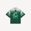 Camisa de manga curta masculina «Extreme Tie Dye» estilo bowling em verde/branco