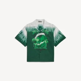 Camisa de manga curta masculina «Extreme Tie Dye» estilo bowling em verde/branco