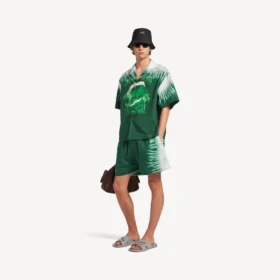 Camisa de manga curta masculina «Extreme Tie Dye» estilo bowling em verde/branco