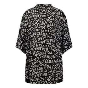 Camisa de manga curta minimalista com faixas com logótipo «Preto» 681813TML21-1269