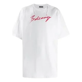 Camisa de manga curta para homem com logótipo Balenciaga estampado, branca, 583214TFV639783 Camisa de manga curta para homem com logótipo Balenciaga estampado, branca, 583214TFV639783