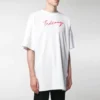 Camisa de manga curta para homem com logótipo Balenciaga estampado, branca, 583214TFV639783
