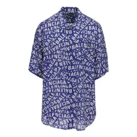 Camisa de seda minimalista com faixas de logótipo «Azul Branco Sujo» 681813TNL054644
