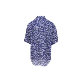 Camisa de seda minimalista com faixas de logótipo «Azul Branco Sujo» 681813TNL054644