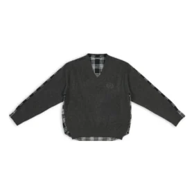Camisa híbrida com decote em V «Anthracite Black White» 704271T41301163