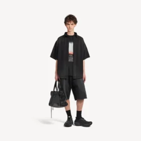 Camisa híbrida de Denim de manga curta «The Door» para homem, em preto