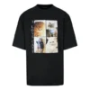Camisa masculina Balenciaga de manga curta e gola redonda, comprimento médio, preta 641614TJVG81000