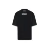 Camisa masculina Balenciaga de manga curta e gola redonda, comprimento médio, preta 641614TJVG81000