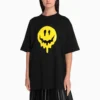 Camiseta de manga curta com estampa Drip Peace, corte largo, coleção SS21, preta 641655TKVA11012