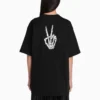 Camiseta de manga curta com estampa Drip Peace, corte largo, coleção SS21, preta 641655TKVA11012