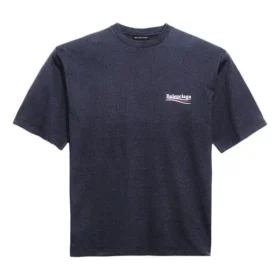 Camiseta de manga curta masculina Balenciaga com estampado da Political Campaign, azul-marinho 570803TAV444128 Camiseta de manga curta masculina Balenciaga com estampado da Political Campaign, azul-marinho 570803TAV444128