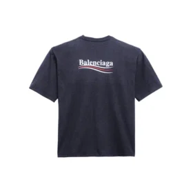 Camiseta de manga curta masculina Balenciaga com estampado da Political Campaign, azul-marinho 570803TAV444128 Camiseta de manga curta masculina Balenciaga com estampado da Political Campaign, azul-marinho 570803TAV444128