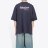 Camiseta de manga curta masculina Balenciaga com estampado da Political Campaign, azul-marinho 570803TAV444128
