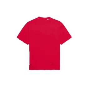 Camiseta masculina Balenciaga com padrão de letras, decote redondo, manga curta e furos, vermelha 651795TKVB86295