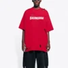 Camiseta masculina Balenciaga com padrão de letras, decote redondo, manga curta e furos, vermelha 651795TKVB86295