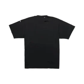 Camiseta masculina Balenciaga SS21 com padrão de letras e furos, gola redonda e manga curta, preta 651795TKVB81070 Camiseta masculina Balenciaga SS21 com padrão de letras e furos, gola redonda e manga curta, preta 651795TKVB81070
