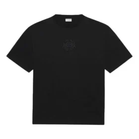 Camiseta unissexo de manga curta com gola redonda e padrão de logótipo SS21, preta 641655TKV711069