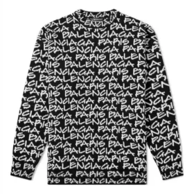 Camisola Balenciaga Paris Intarsia com padrão integral «Preto Branco» 599826T31701070