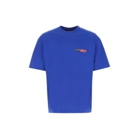 Camisola casual de algodão confortável, de cor sólida, tamanho grande, manga curta, azul 612966TIVD14066