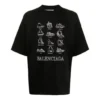 Camisola casual masculina Balenciaga SS21 com estampado, tamanho grande, manga curta, preta 641614TJV801070
