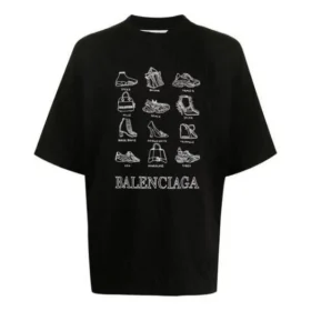Camisola casual masculina Balenciaga SS21 com estampado, tamanho grande, manga curta, preta 641614TJV801070