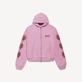 Camisola com capuz e fecho de correr Balenciaga Sacra Cœur para mulher, corte médio, em rosa antigo