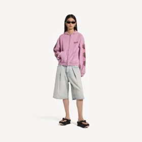 Camisola com capuz e fecho de correr Balenciaga Sacra Cœur para mulher, corte médio, em rosa antigo