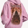 Camisola com capuz e fecho de correr Balenciaga Sacra Cœur para mulher, corte médio, em rosa antigo